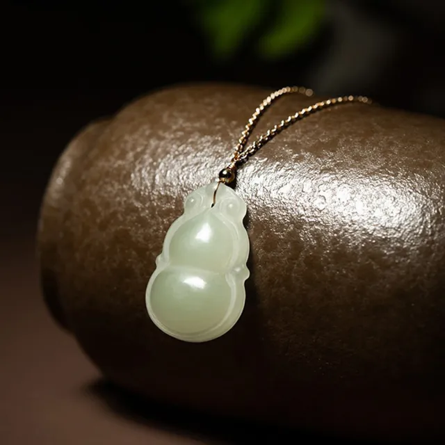 【LEEHER】和田玉/葫蘆吊墜/項鍊/鎖骨鏈/飾品/福祿葫蘆/ 14K包金
