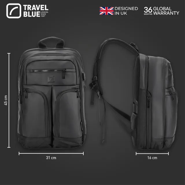 【Travel Blue 藍旅】Alpha專業背包-黑/綠 TB3038(後背包/筆電包/防水電腦包/雙肩包/大容量