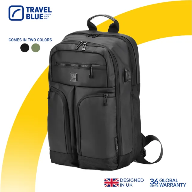 【Travel Blue 藍旅】Alpha專業背包-黑/綠 TB3038(後背包/筆電包/防水電腦包/雙肩包/大容量