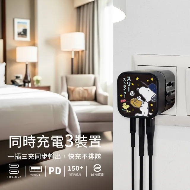 【SNOOPY 史努比】45W 2C1A萬國旅行電源供應器/旅充
