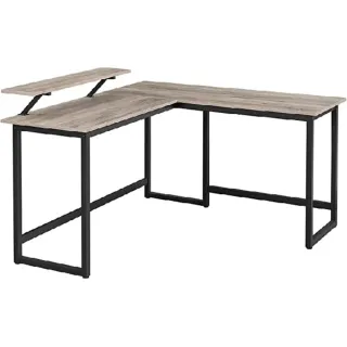 【hoi! 好好生活】VASAGLE 工業風附螢幕支架L型書桌/電腦桌1.4M-格雷灰 LWD056B02(租屋族/DIY家具)