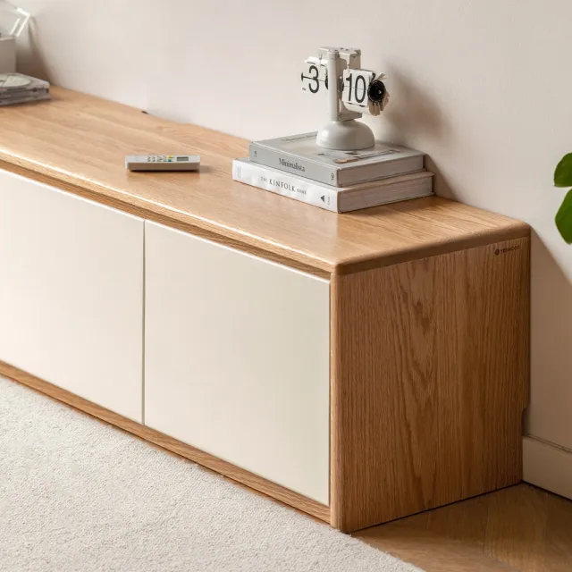 【hoi! 好好生活】預購60天★源氏木語豎白橡木實木四抽電視櫃2.2M Y00N35