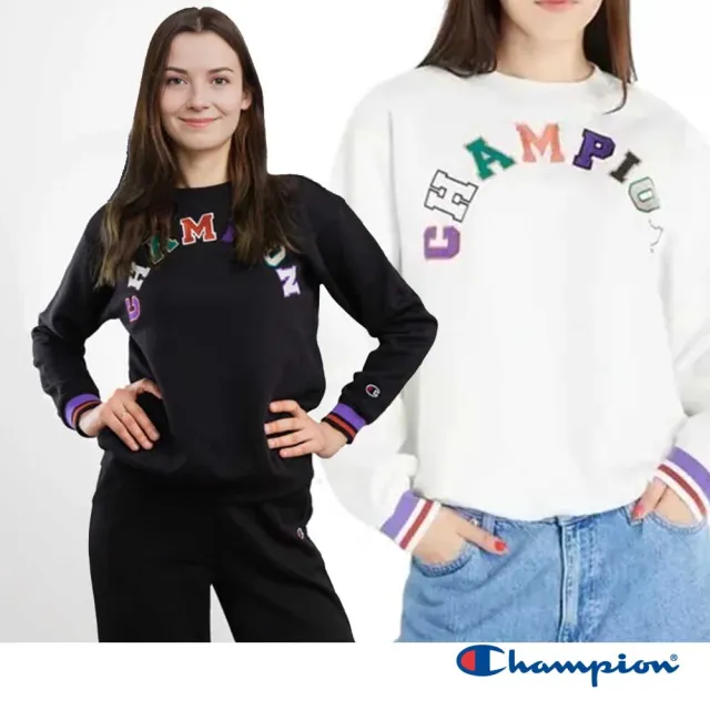 【Champion】官方直營 女款-ROCHESTER 拼色LOGO印花x刺繡寬版長袖大學TEE/圓領TEE-2色(116633-歐規)