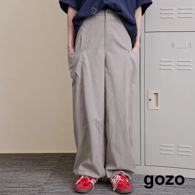 【gozo】涼感天絲褲腳抽繩口袋造型寬褲(兩色)