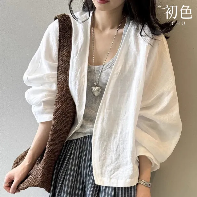 【初色】復古文藝風輕薄寬鬆長袖防曬衫外套女外套-共2色-14517(M-2XL可選)