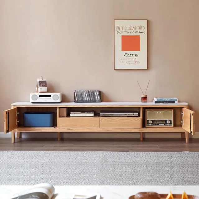 【hoi! 好好生活】預購60天★YW西雅圖橡木實木雙抽拉門岩板電視櫃1.8M 原木色 Y9031