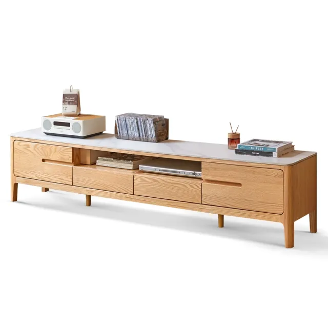【hoi! 好好生活】預購60天★YW西雅圖橡木實木雙抽拉門岩板電視櫃1.8M 原木色 Y9031