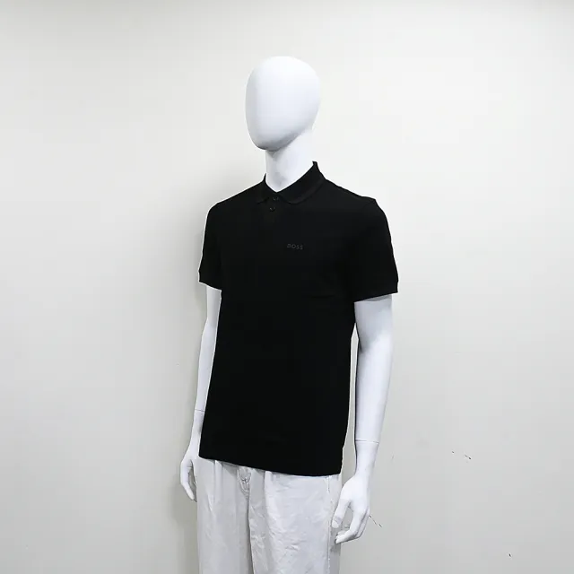 【BOSS】BOSS 橡膠LOGO隱形格紋設計純棉短袖POLO衫(男款/黑)