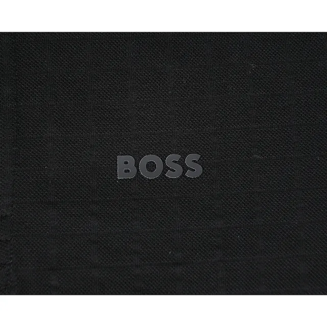 【BOSS】BOSS 橡膠LOGO隱形格紋設計純棉短袖POLO衫(男款/黑)