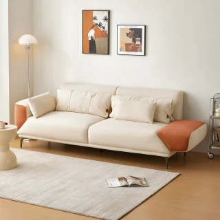 【hoi! 好好生活】林氏木業翻轉扶手拼色貓抓布三人布沙發2.2M BS171 麋鹿棕