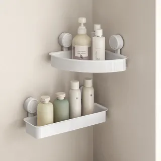 【hoi! 好好生活】懶角落壁掛浴室置物架-旋鈕吸盤扇形