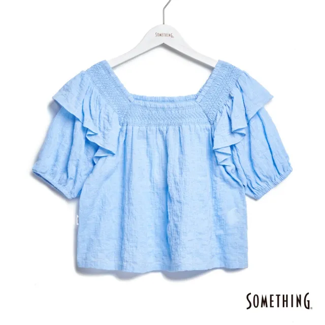 【SOMETHING】女裝 方形領荷葉襯衫(淡藍色)