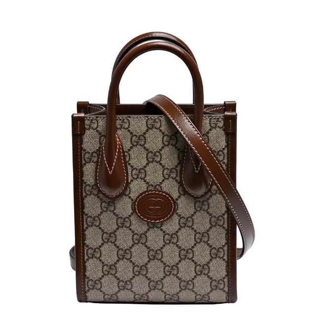 【GUCCI 古馳】經典Interlocking G Supreme帆布手提/斜背包(烏木色671623-92TCG-8563)