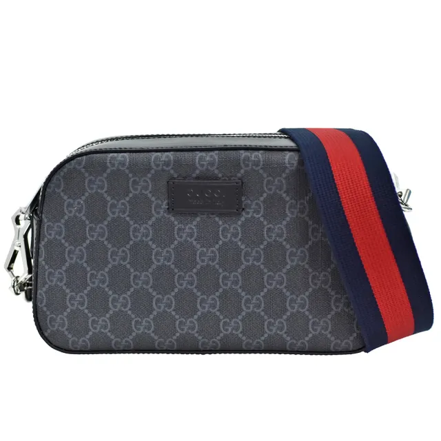【GUCCI 古馳】經典GG Black系列Supreme帆布皮革飾邊斜背包(黑574886-K5RLN-1095)