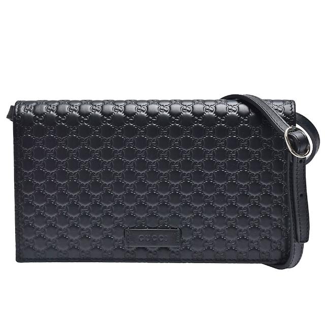 【GUCCI 古馳】I 經典Guccissima壓紋牛皮拉鍊手拿/斜背包(黑466507-BMJ1G-1000)