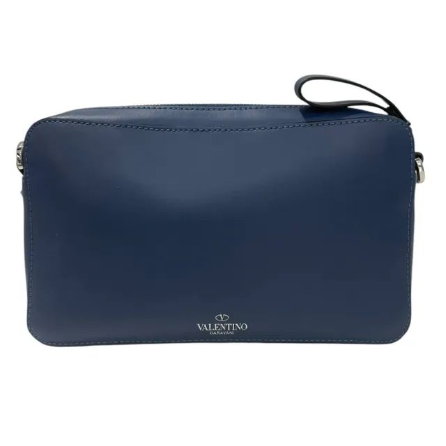 【Emilio Valentino 范倫鐵諾】雙11 牛皮拉鏈斜背包 展示品(藍色)