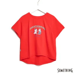 【SOMETHING】女裝 貓咪剪裁寬版短袖T恤(紅色)