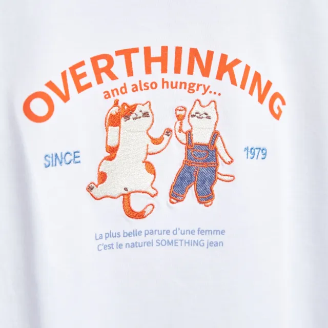【SOMETHING】女裝 貓咪剪裁寬版短袖T恤(白色)