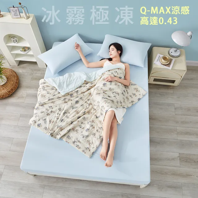 【MIT iLook】團購5件組 冰霧極凍涼感冰冰床包枕套組(單人/雙人/加大/Q-MAX值0.43/冰涼/冰絲床包/涼夏床包)