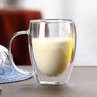 【hoi! 好好生活】雙層隔熱防燙 把手玻璃杯350ml