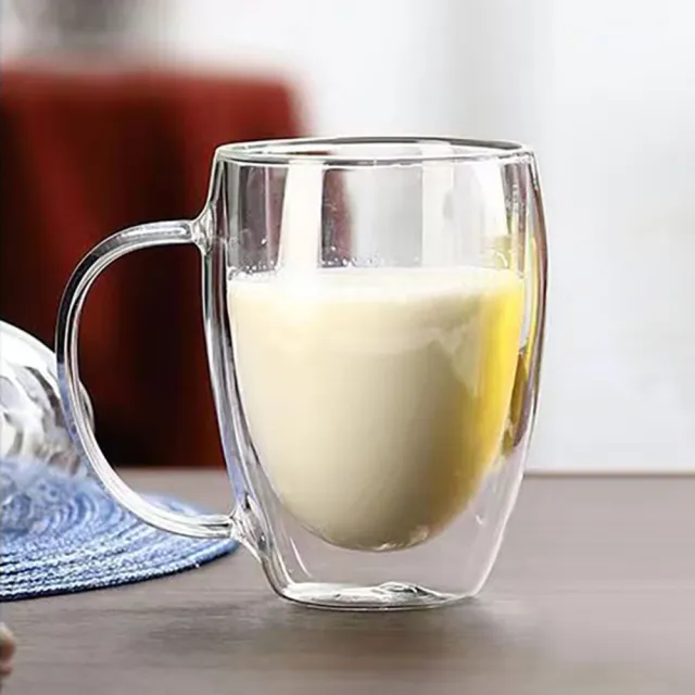 【hoi! 好好生活】雙層隔熱防燙 把手玻璃杯350ml