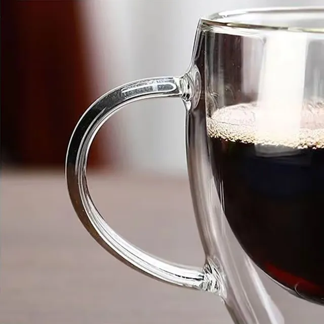 【hoi! 好好生活】雙層隔熱防燙 把手玻璃杯350ml