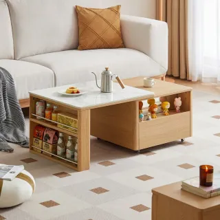 【hoi! 好好生活】林氏木業北歐簡約二抽儲物伸縮岩板茶几組合 UM4L