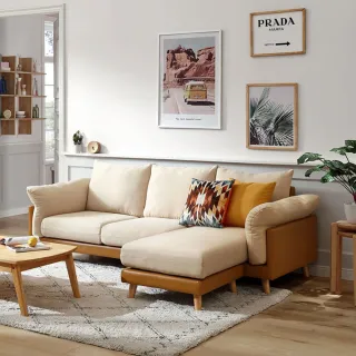 【hoi! 好好生活】預購60天★Linsy北歐雙色三人布沙發 含腳凳2.16M 米黃色 S023