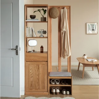 【hoi! 好好生活】源氏木語布拉格橡木原木色玄關置物櫃穿鞋椅1M Y84L01 灰咖色