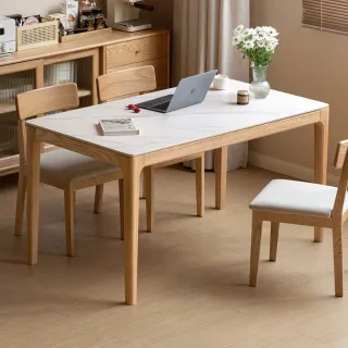 【hoi! 好好生活】源氏木語暖敘橡膠木原木色岩板餐桌1.4M Y245R01