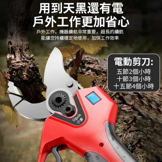 【Ogula 小倉】電動剪刀 800W大功率 無刷數顯款（五節兩電）贈豪華配件+折疊鋸(高枝剪/修枝剪/果樹剪)