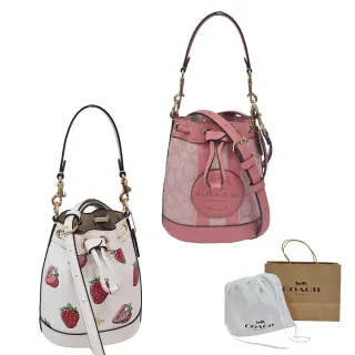 【COACH】季節限定款 草莓/滿版緹花布 迷你皮革帶水桶包斜背包/手提包(贈原廠防塵袋紙袋/七夕情人節)