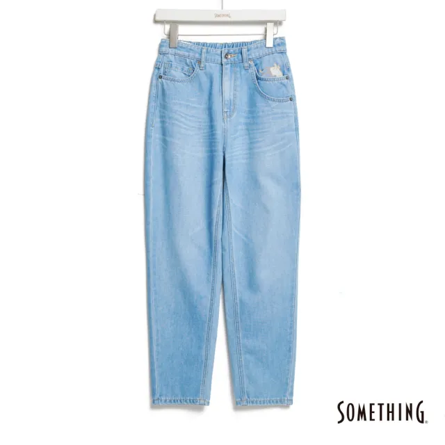 【SOMETHING】女裝 貓咪鬆緊丹寧錐形褲(漂淺藍)