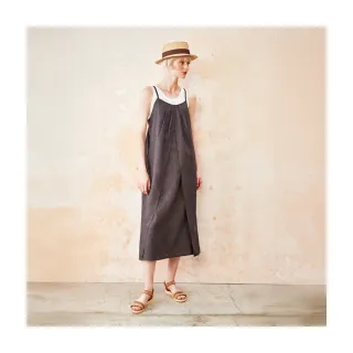 【Le Polka】棉麻細肩褶皺洋裝-女