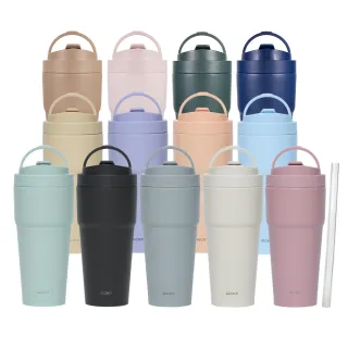【WOKY 沃廚】買1送1_二代渾圓杯 雙層陶瓷款750ml-附矽膠粗吸管(隨行杯/吸管杯/保溫杯瓶/保冰杯瓶/水壺)