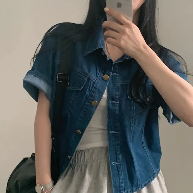 【D.studio】韓版復古寬鬆休閒百搭短袖牛仔外套(上衣女裝衣服薄外套罩衫防曬外套小外套短版外套 J389)