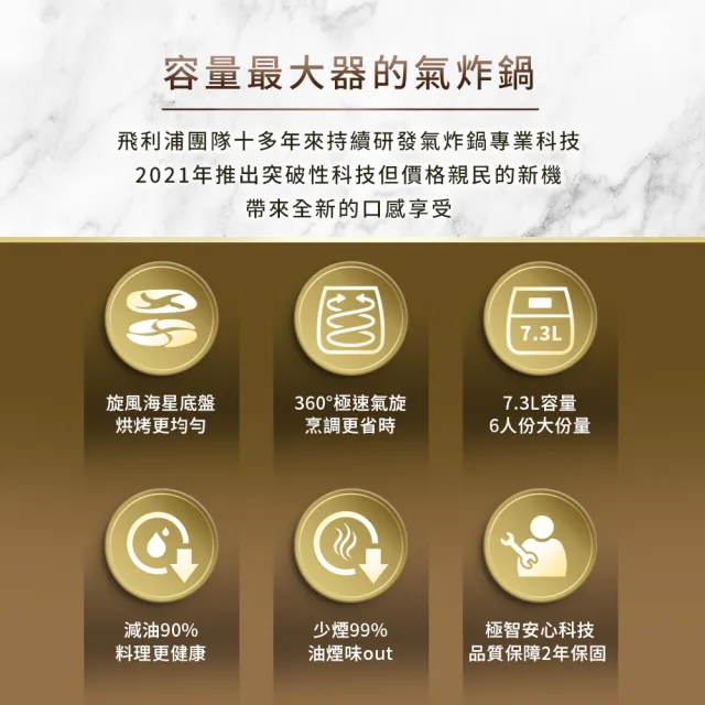 【Philips 飛利浦】旗艦雙海星氣炸鍋7.3L(HD9651/62)