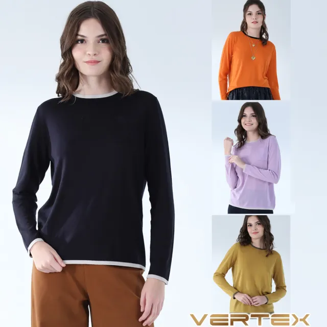 【VERTEX】100%極細初剪羊毛跳色上衣 零著感 透氣 親膚舒適 1入(藏青/橘/紫/橄欖黃)