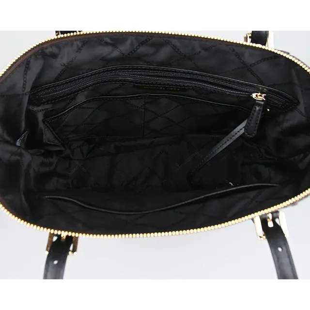 【Michael Kors】MICHAEL KORS Jet Set印花塗層帆布拉鍊手提肩背托特包(深褐x黑)