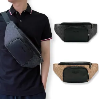 【COACH】男生 腰包 經典荖花LOGOx素黑口袋 多層收納空間 PVC 牛皮皮革 男款 側背包(CT714腰包)