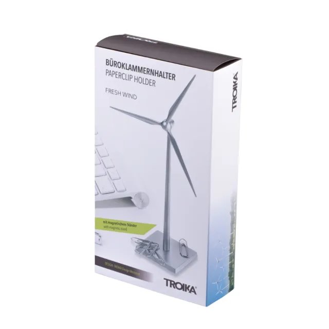 【Troika】FRESH WIND 風能造型磁鐵紙夾座(風力發電風格×金屬質感桌面擺飾)