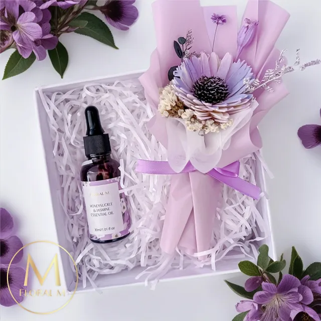 【Floral M】向日葵香氛擴香小花束禮盒 含30ml品牌香氛油(畢業/居家香氛/香水精油/香氛擴香花/送禮)