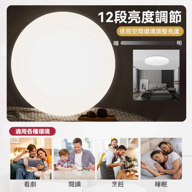 【聚美照明】吸頂燈 3000流明2-3坪 超薄4cm簡約臥室燈30cm(防藍光護眼燈/APP三色無極調光附遙控)