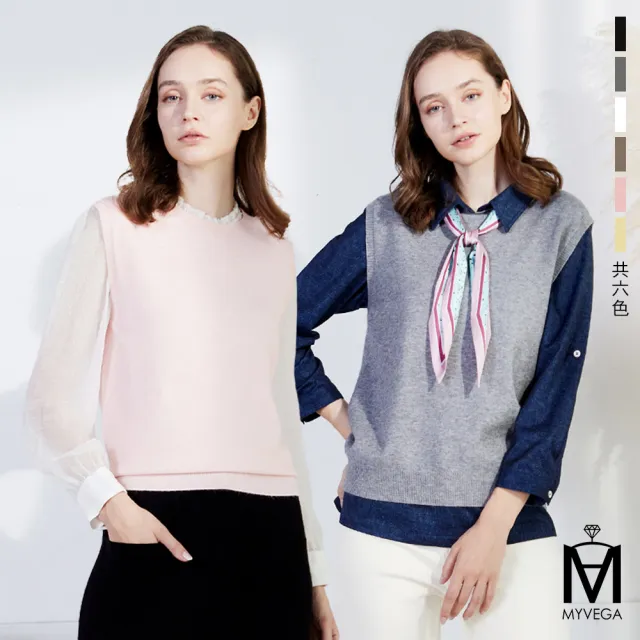 【MYVEGA 麥雪爾】出清品 MA羊毛繽紛寬鬆圓領背心-共六色(針織背心/保暖/針織上衣)