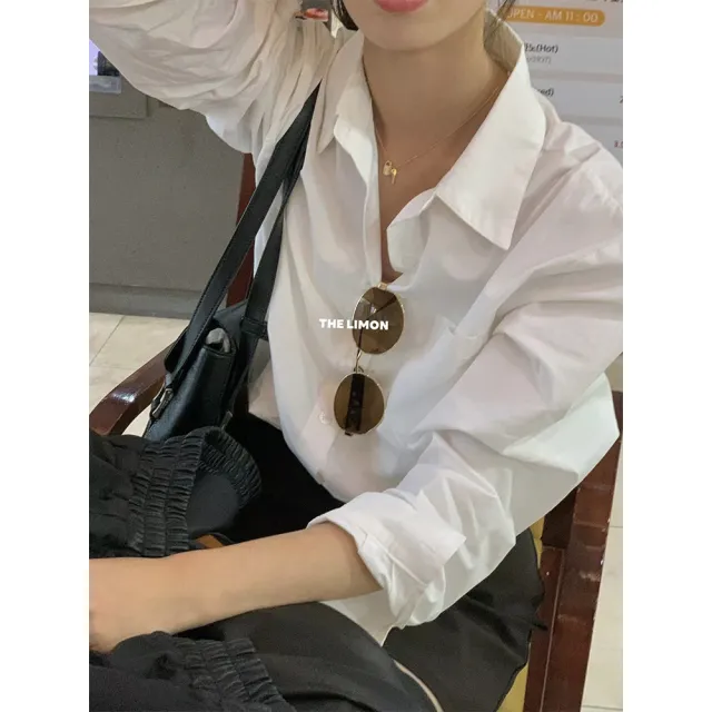 【buyer 白鵝】韓妞 簡約 多色 長袖 薄襯衫(白色)
