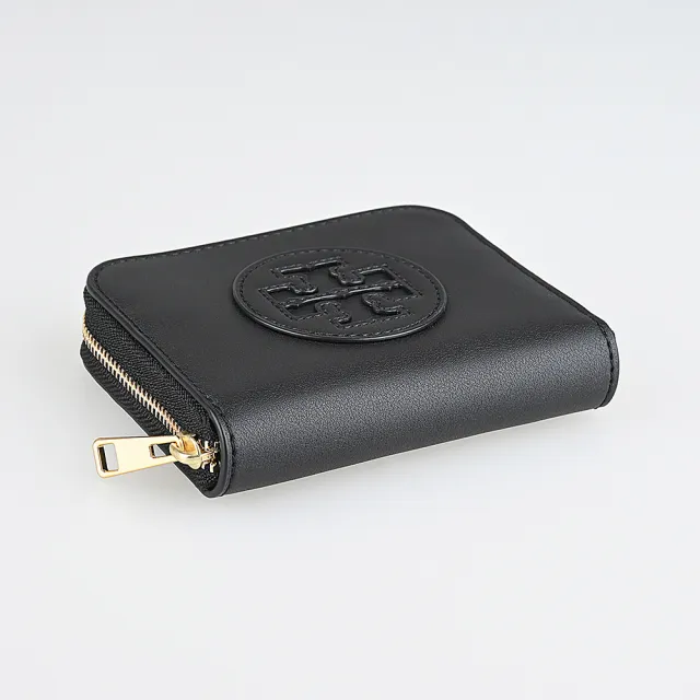 【TORY BURCH】TORY BURCH Ella Bio 皮革T字LOGO霧面牛皮4卡拉鍊零錢包(小/黑)
