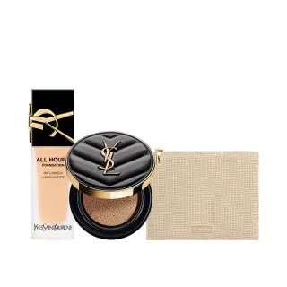 【YSL】官方直營 恆久完美霧光底妝組(午夜粉底25ml+全新皮革氣墊12g)
