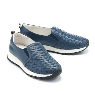 【MELROSE】美樂斯 率性潮感編織造型全真皮厚底休閒鞋(藍)