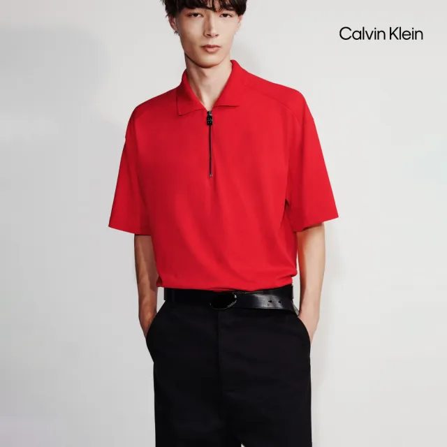 【CALVIN KLEIN】官方旗艦館 CK 1/4 拉鏈開襟 Polo 衫_紅色
