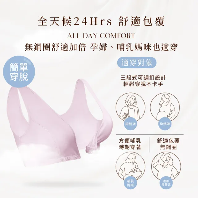 【Clany 可蘭霓】台灣膠原蛋白前扣無鋼圈S-2XL大尺碼內衣 8061-32 粉(哺乳孕婦.媽媽月子.五十肩睡眠.術後)